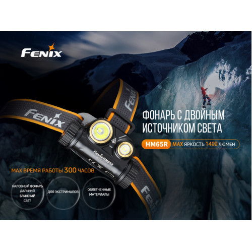 Налобний ліхтар Fenix HM65R+ліхтар ручний Fenix E01 V2.0 у подарунок