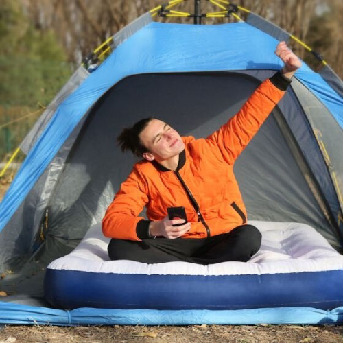 Надувний килимок KingCamp PUMPAIR BED TWIN (KM3606) BLUE / BEIGE