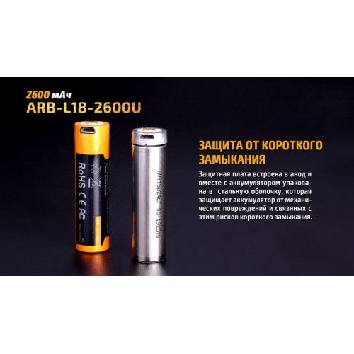 Акумулятор 18650 Fenix 2600 mAh ARB-L18-2600U micro usb зарядка