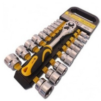 (70001) Набор насадок торцевых (6-24мм) с трещоткой 3/8" 20 ед.