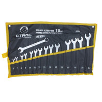 (48404) Набор ключей комбинированных из 15шт CR-V Satine,чехол (СТАЛЬ)