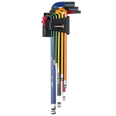 (48116) Набір Г-под.ключів HEX екстра-дов.шар.9 од.S2,1,5-10мм HAISSER