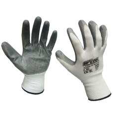 (WE2109) Рукавички поліестер бiлi, з сірим нітриловим покриттям р.10 WERK
