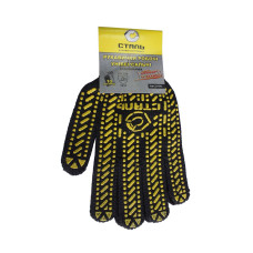 (21104) Рукавички ХБ/ПЕ чорн., жовтий ПВХ+лого Сталь