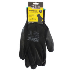 (WE2125H) Рукавички полiестер чорнi, з чорним латексним покриттям WERK з підв. тимч