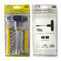 Сталь 49009 Отвертка Т-образная с набором бит 21 в 1