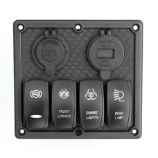 Панель переключения на 4 кнопки с 4.2A USB Вольтметр и прикуриватель под карбон