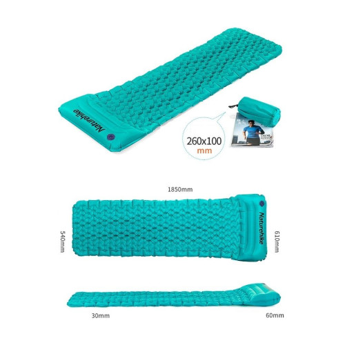 Одинарный надувной матрац с подушкой Nature Hike ULTRALIGH TPU 185x54x3см. Вес 460гр, синий купить по оптовой цене с доставкой в магазине Ellada.com.ua