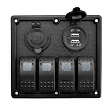 Панель на 4 переключателя автомат 70х110мм + прикуриватель и двойной USB порт HF60-324B