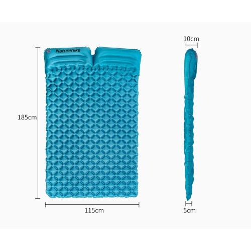Двойной надувной матрац с подушками Nature Hike ULTRALIGH TPU 185x115x5см. Вес 965гр, синий купить по оптовой цене с доставкой в магазине Ellada.com.ua
