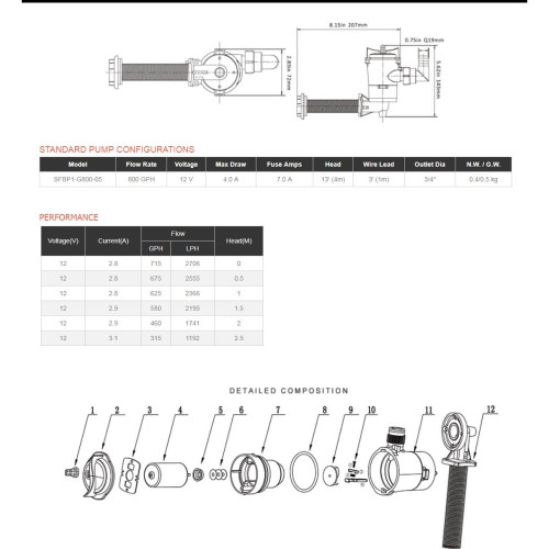 Аэратор горизонт. 800GPH SFBP1-G800-05 SEAFLO