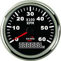 Тахометр с моточасами ECMS CMH3-BS-3K 85мм черный 901-00006 СЕРИЯ ЭКОНОМ