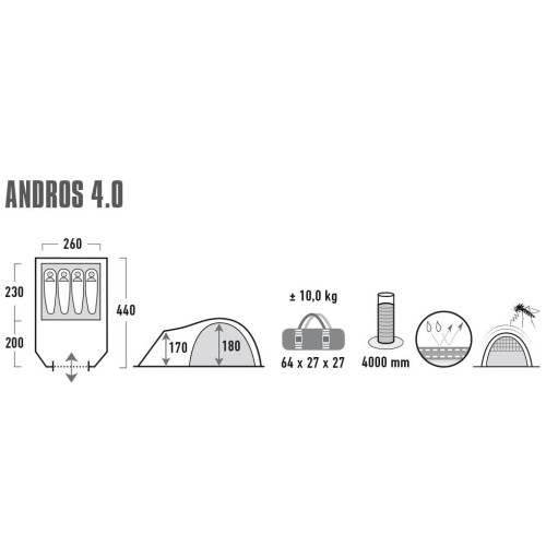 Палатка High Peak Andros 4.0 Dark Grey/Green (11421)