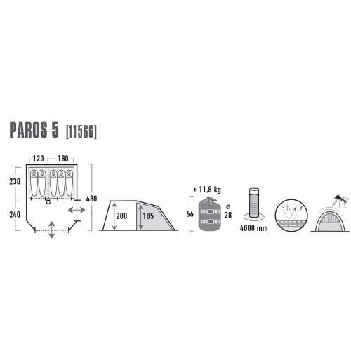 Палатка High Peak Paros 5 Dark Grey/Green (11566)