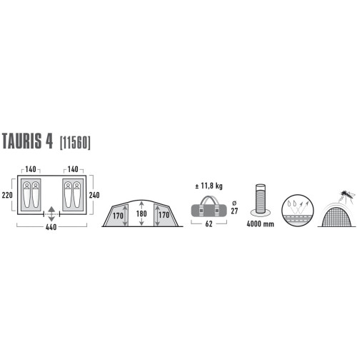 Палатка High Peak Tauris 4 Dark Grey/Green (11560) Палатка High Peak Tauris 4 Dark Grey/Green (11560)