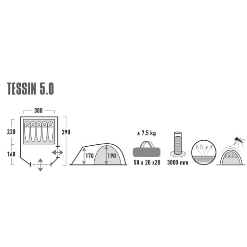 Палатка High Peak Tessin 5.0 Nimbus Grey (10228)