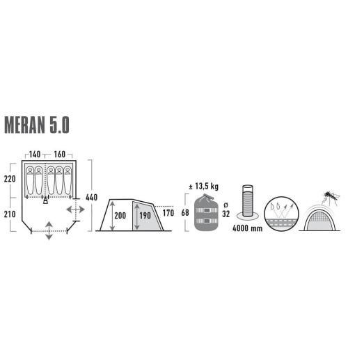 Палатка High Peak Meran 5.0 Light Grey/Dark Grey/Green (11808)