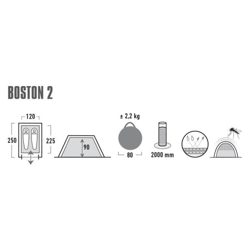 Палатка High Peak Boston 2 Aluminium/Dark Grey (10113)