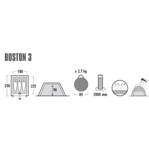 Палатка High Peak Boston 3 Aluminium/Dark Grey (10114)