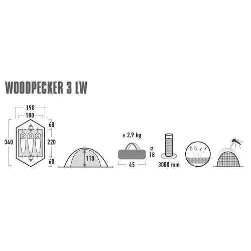 Палатка High Peak Woodpecker 3 LW Pesto/Red (10195)