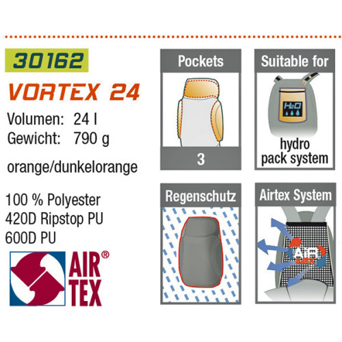 Рюкзак туристический High Peak Vortex 24 (Orange/Dark Orange)
