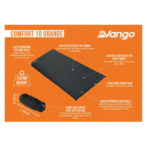 Коврик самонадувающийся Vango Comfort 10 Grande Shadow Grey (SMQCOMFORS32M1O)
